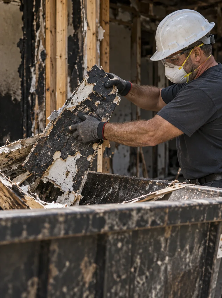 Close view of approved damaged material being removed